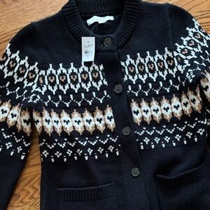 NWT LOFT Black Cardigan with White and Tan Patterns